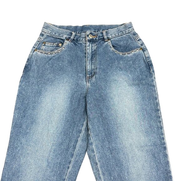 California Style Womens 8 Blue Bedazzled Denim Jeans Rhinestones Pocket Studs - Picture 6 of 12
